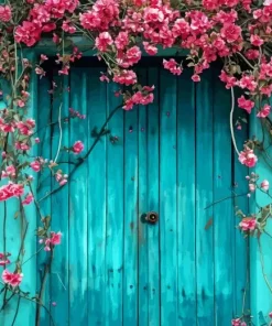 Blue Door Flowers Diamond Painting