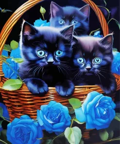 Blue Eyed Black Cats Diamond Painting
