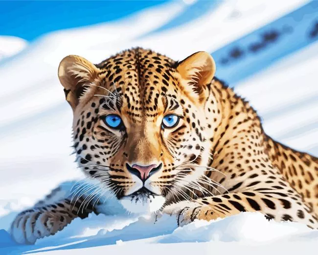blue eyed leopard in snow Diamond Paintings Blue Eyed Leopard In Snow Diamond Painting