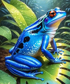 Blue Frog On Leaf Diamond Painting