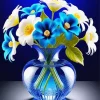Blue Glass Flower Vase Diamond Painting