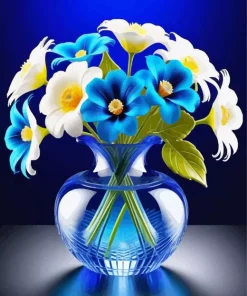 Blue Glass Flower Vase Diamond Painting