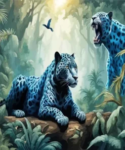 Blue Jaguar In Jungle Diamond Painting