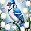 Blue Jay And Tulips Diamond Painting