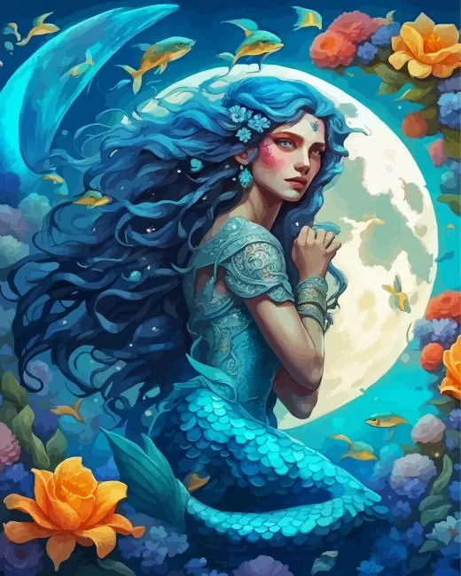 blue mermaid Diamond With Numbers Blue Mermaid Diamond Painting