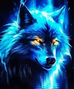 Blue Neon Wolf Diamond Painting