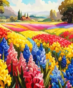 Blue Pink And Yellow Field Diamond Painting