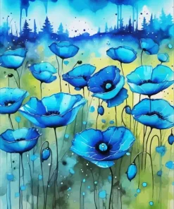 Blue Poppies Art Diamond Painting