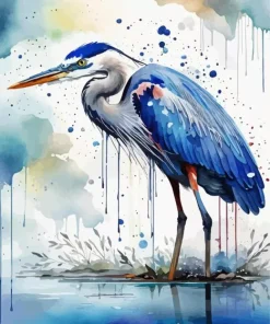 Blue Splatter Heron Diamond Painting