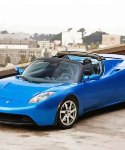 Blue Tesla Car Diamond Painting
