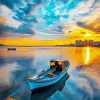 Boat At Sunset Diamond Painting