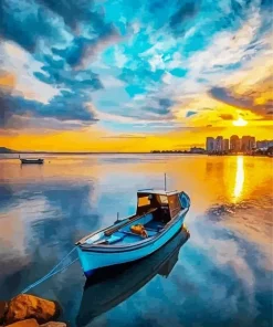 Boat At Sunset Diamond Painting