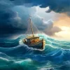 Boat In Storm Diamond Painting