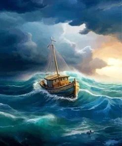 Boat In Storm Diamond Painting