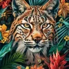 Bobcat Face Among Flowers Diamond Painting