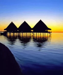 Bora Bora Huts Silhouette Diamond Painting