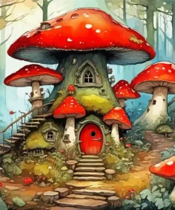 Cool Fairy Mushroom House Diamond Painting