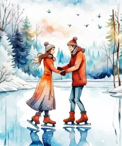 Cute Couple Ice Skating Diamond Painting