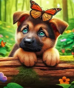 Cute Dog And Butterfly Diamond Painting
