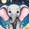 Cute Elephant And Moon Diamond Painting