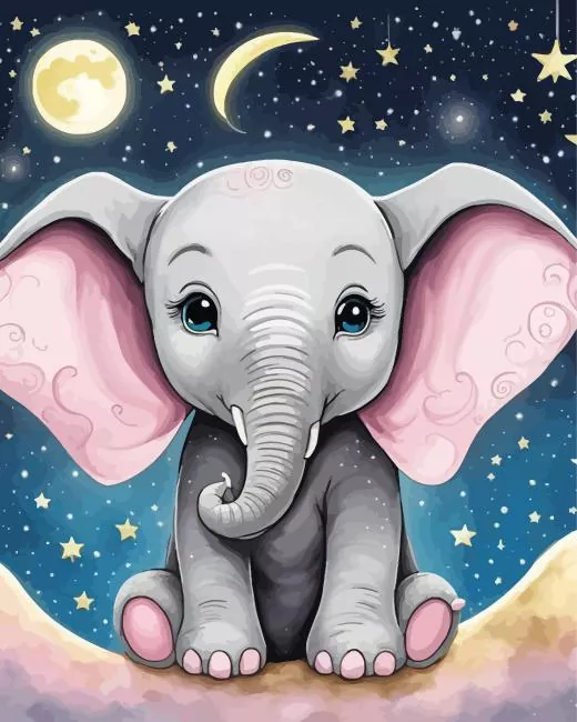 cute elephant and moon Diamond Paints Cute Elephant And Moon Diamond Painting