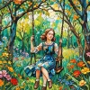 Cute Girl In A Swing Diamond Painting