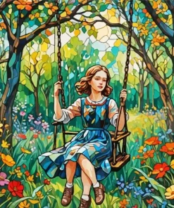 Cute Girl In A Swing Diamond Painting