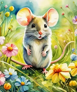 Cute Mouse And Flowers Diamond Painting