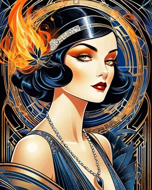 deco elegant woman art Diamond With Numbers Deco Elegant Woman Art Diamond Painting