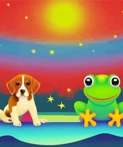 Dog And Frog Friends Diamond Painting