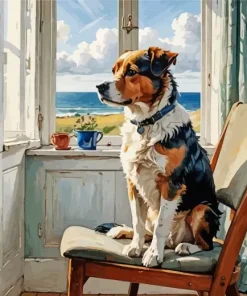 Dog Looking Out Of Window Diamond Painting