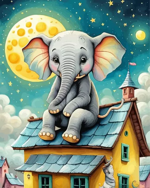 elephant and moon cartoon Diamond Paintings Elephant And Moon Cartoon Diamond Painting