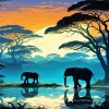 Elephants Silhouette Art Diamond Painting
