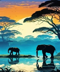 Elephants Silhouette Art Diamond Painting