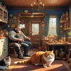 Fat Man And Cats Diamond Painting