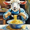 Goat Eating Noodles Diamond Painting