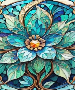 Green Flower Stained Glass Diamond Painting
