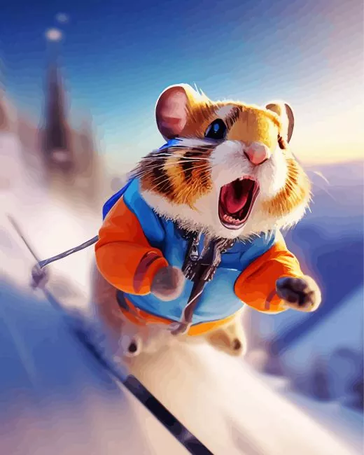 rat skiing in snow Diamond With Numbers Rat Skiing In Snow Diamond Painting