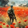 Soldier In Poppy Field Diamond Painting