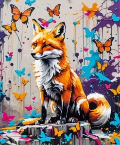 Splash Fox And Butterflies Diamond Painting