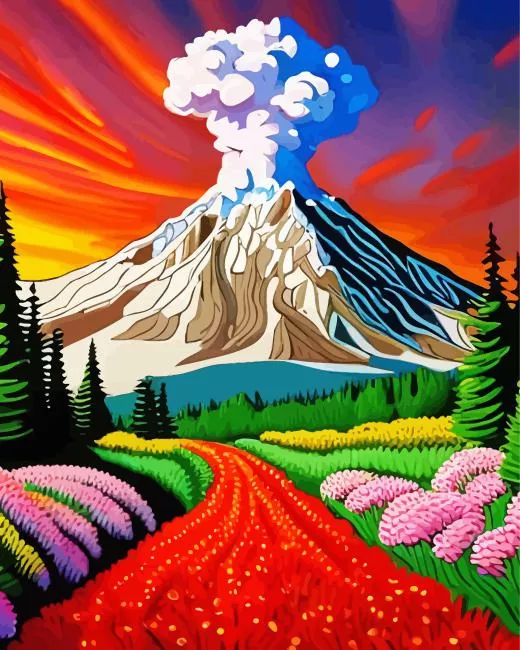 volcano poster Diamond With Numbers Volcano Poster Diamond Painting
