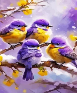 Yellow And Purple Birds Diamond Painting