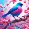 Blue And Pink Bird On Branch Diamond Painting