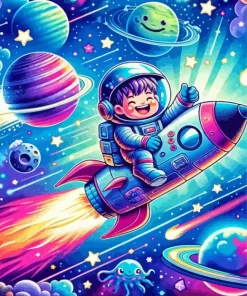 Cartoon Boy In Space Diamond Painting