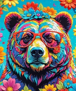 Colorful Bear With Glasses Diamond Painting