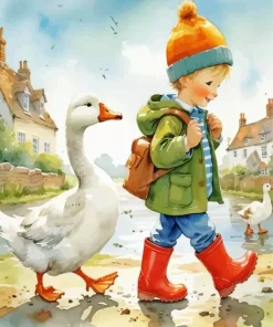 Little Boy With Goose Diamond Painting