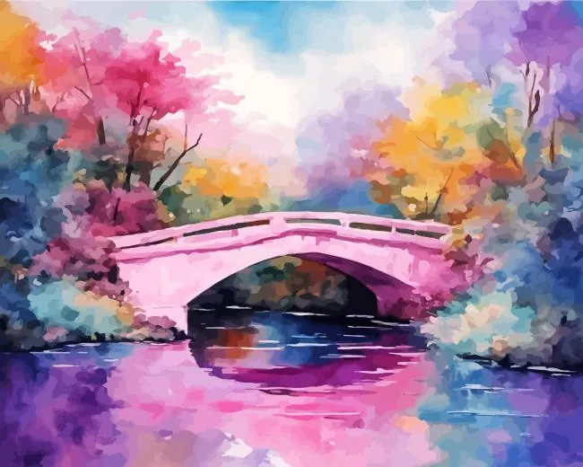 Pink Bridge Art Diamond With Numbers Pink Bridge Art Diamond Painting