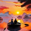 Boy And Girl Silhouette Sunset Diamond Painting