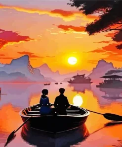 Boy And Girl Silhouette Sunset Diamond Painting