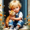 Boy Hugging Cat Diamond Painting
